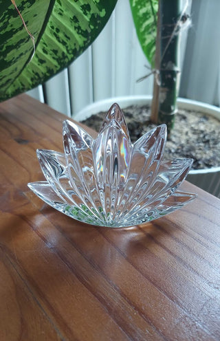 (2) Postmodern Crystal Lotus Flower candlestick holder by Mikasa FIRM