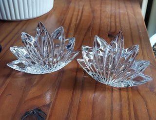 (2) Postmodern Crystal Lotus Flower candlestick holder by Mikasa FIRM