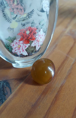 Chinese Reverse Hand Painted Glass Snuff Bottle With Amber Cap FIRM