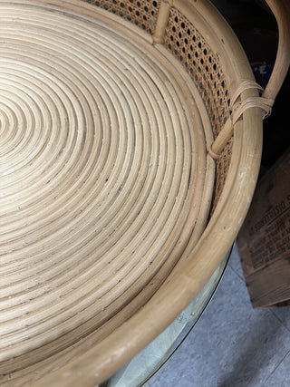 Extra Large Rattan & Cane Round Serving Tray 22" dia