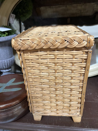 Mini Rattan Wicker Jewelry Box Tabletop Chest 10.25w x 10.5" tall x 7" deep