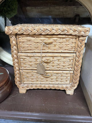 Mini Rattan Wicker Jewelry Box Tabletop Chest 10.25w x 10.5" tall x 7" deep