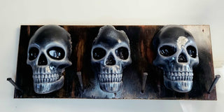 Artist Original Human Skull Wall Mount Hanging Rack, glow in the dark UV blacklight reactive(FIRM)