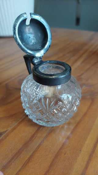 Antique Cut Crystal Mustard Pot Cellar with sterling lid (T&M)