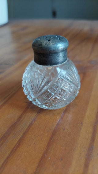 Antique Cut Crystal salt Shaker with sterling lid (T&M)