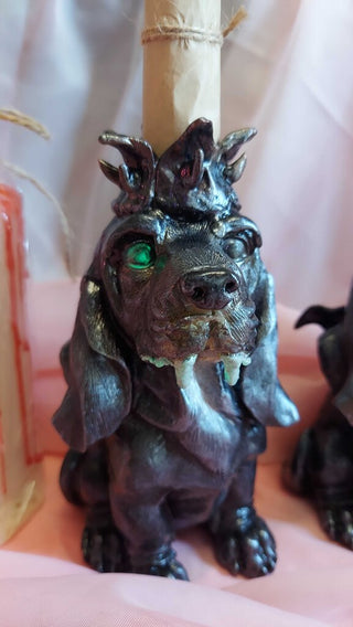 (2) Artist Original - Demon Hounds Tapper Candle holder sculpture art, (SET) FIRM