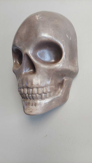 Artist Original - large human half skull wall mount life size plaster Sculpted, glow in the dark UV blacklight reactive(FIRM)