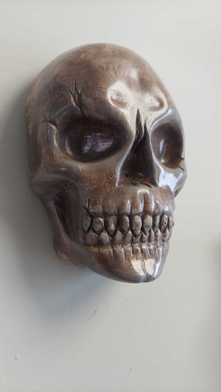 Artist Original - large wall mount vampire half skull life size sculpted plaster, blacklight reactive FIRM