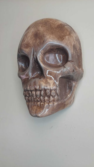 Artist Original - large wall mount vampire half skull life size sculpted plaster, blacklight reactive FIRM