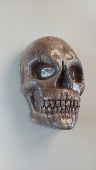 Artist Original - large wall mount vampire half skull life size sculpted plaster, blacklight reactive FIRM