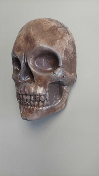 Artist Original - large wall mount vampire half skull life size sculpted plaster, blacklight reactive FIRM