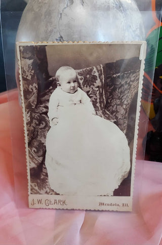 Victorian infant cabinet card 1880s, J.W.Clark Mendota ILL