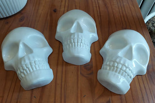 Artist Original - White Human Skull Face, plaster Sculpted, Wall Mount, Glow in the dark UV blacklight reactive FIRM