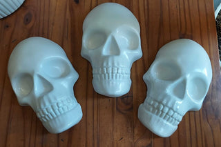 Artist Original - White Human Skull Face, plaster Sculpted, Wall Mount, Glow in the dark UV blacklight reactive FIRM