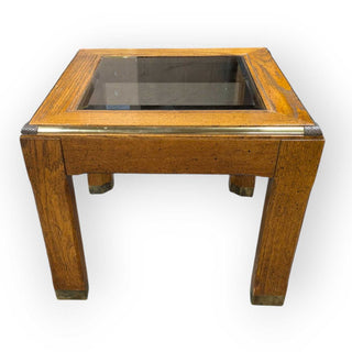 Oak and Brass Side Table with Smoked Glass