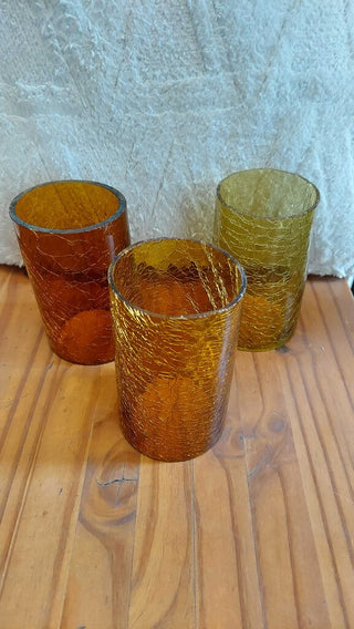 (3) Amber Hand blown Crackle Glass Hurricane Chimney Shades Blenko Style