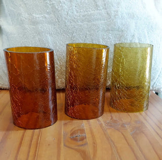 (3) Amber Hand blown Crackle Glass Hurricane Chimney Shades Blenko Style