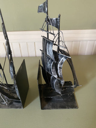 1960 Spanish Schooner 4 Mast Ship Metal Bookends