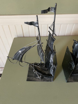 1960 Spanish Schooner 4 Mast Ship Metal Bookends