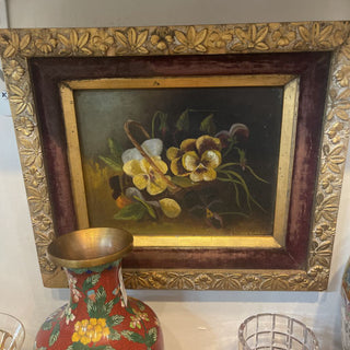 Victorian Maroon pansy original oil painting gilded frame FIRM