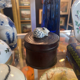 Antique wood box with porcelain sleeping cat