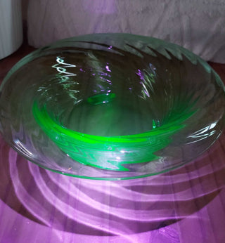 1930s Schweig, Muller & Co Centerpiece Float Bowl, Green Vaseline uranium glass (T&M) firm