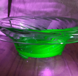 1930s Schweig, Muller & Co Centerpiece Float Bowl, Green Vaseline uranium glass (T&M) firm