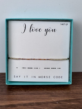 I Love You Morse Code Bracelet | Gold