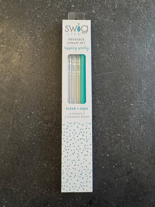 Swig Clear + Aqua Reusable Straw Set