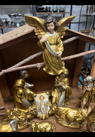 Vintage Paper Mache Gold Japan Nativity Set (Stable and 12 Pieces) PRICE IS FIRM