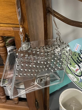 Clear Silver Stud Event Purse+ Strap-New
