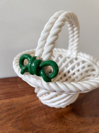 Enesco Ceramic Woven Basket w/ Twisted Handle