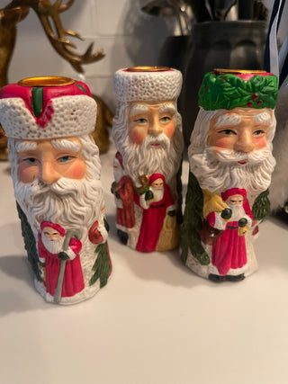 Ceramic Santa trio candlesticks