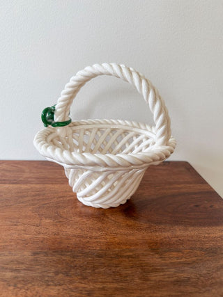 Enesco Ceramic Woven Basket w/ Twisted Handle