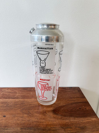 1950's/60's Cocktail Shaker w/ Printed Cocktail Recipes