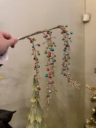 28" Bead spray with Mini Ornaments on Glittered Branch