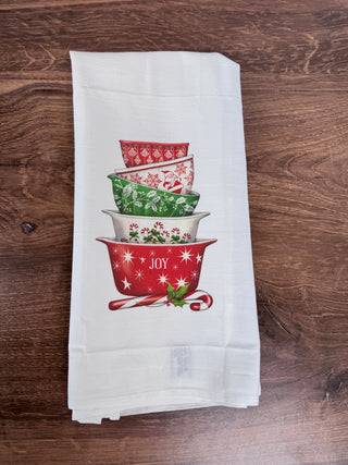 Christmas Vintage Serving Bowls Tea Towel - 30" x 30"