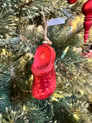 Red Hand-Painted Glass Garden Clog Ornament w/ Glitter