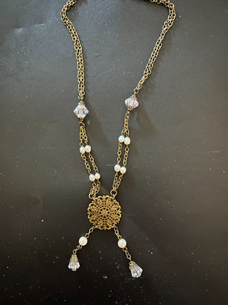 Necklace Cut Glass & Pearls 1" dia.