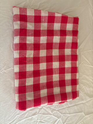 Red Checkered Linen Table Cloth