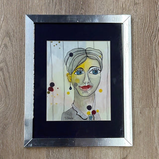 Face with Blue Eyes and Red Lips In Silver Frame, 13Wx1Dx16H