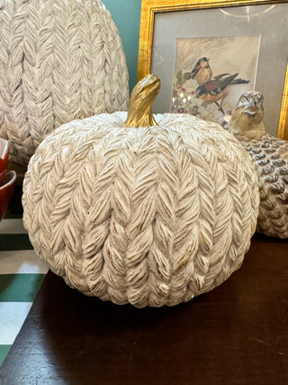 Set of White & Gold Resin Braided Pumpkins