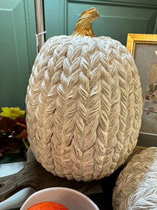 Set of White & Gold Resin Braided Pumpkins