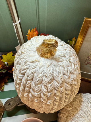 Set of White & Gold Resin Braided Pumpkins