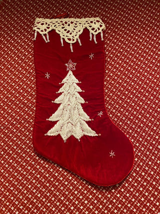 Velvet Stocking w\Embroidered Tree Design-2003 Prima Creations Inc.