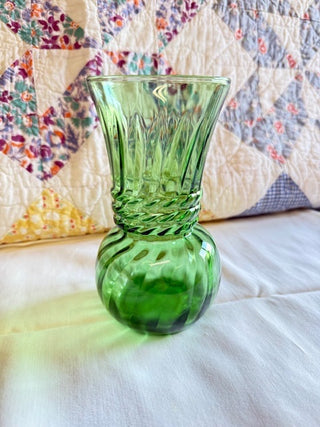 Green Glass Ribbed Vase