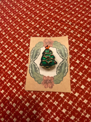 Vtg Christmas Tree Enamel Brooch-ty