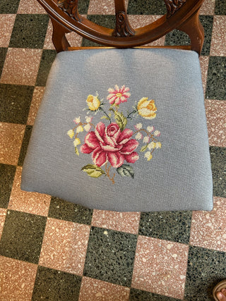 Vintage Wooden Chair with Cross Stitching 20Wx23Dx39H