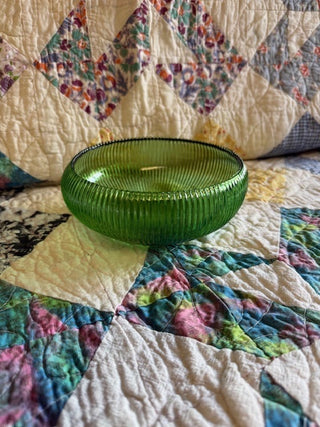 Vintage Emerald Green Glass Ribbed Glass Bowl
