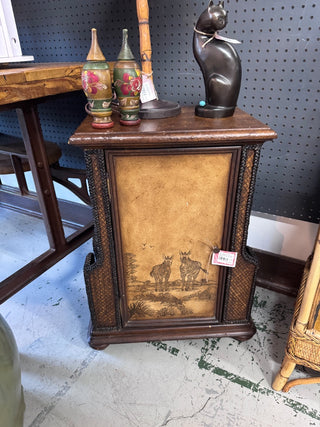 Zebra Rattan End Table with Storage and Side Magazine Holders